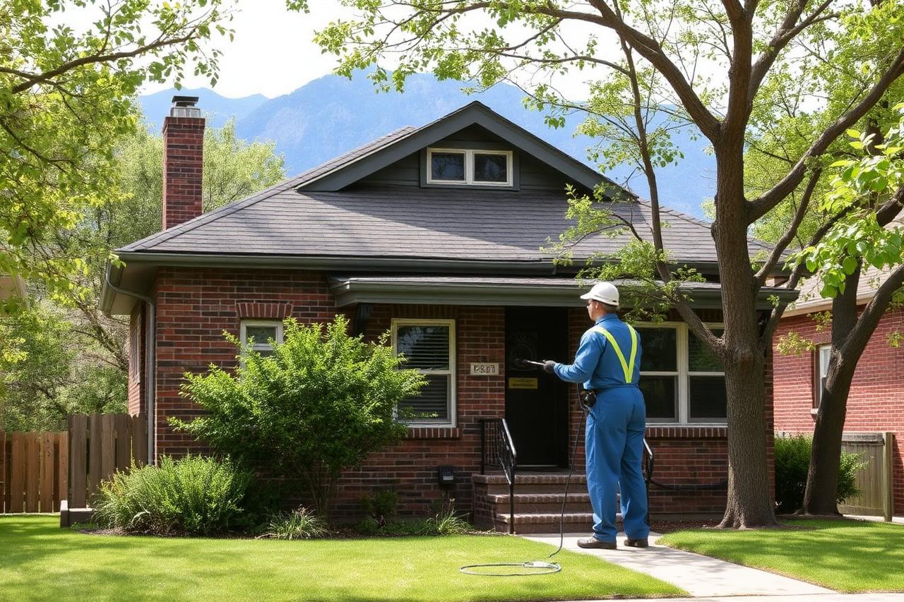Overwatch Pest Control treating a home exterior in Salt Lake City, Utah